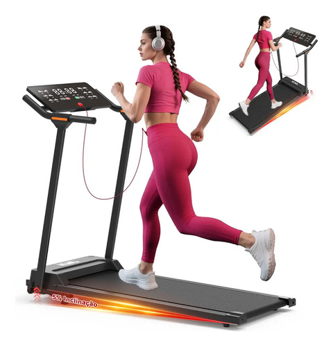 Esteira Elétrica Ergométrica JMJN Dobrável 12km/h Tela LED
