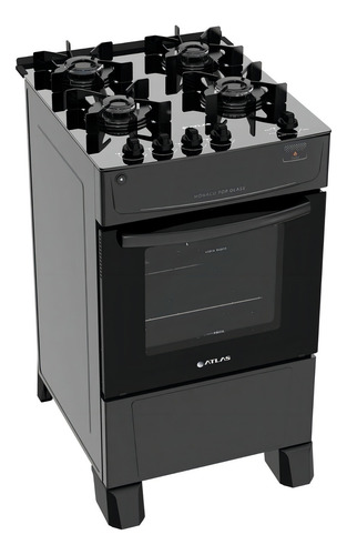 Fogão Atlas Mônaco Top Glass 4 Bocas com Mesa de Vidro Preto