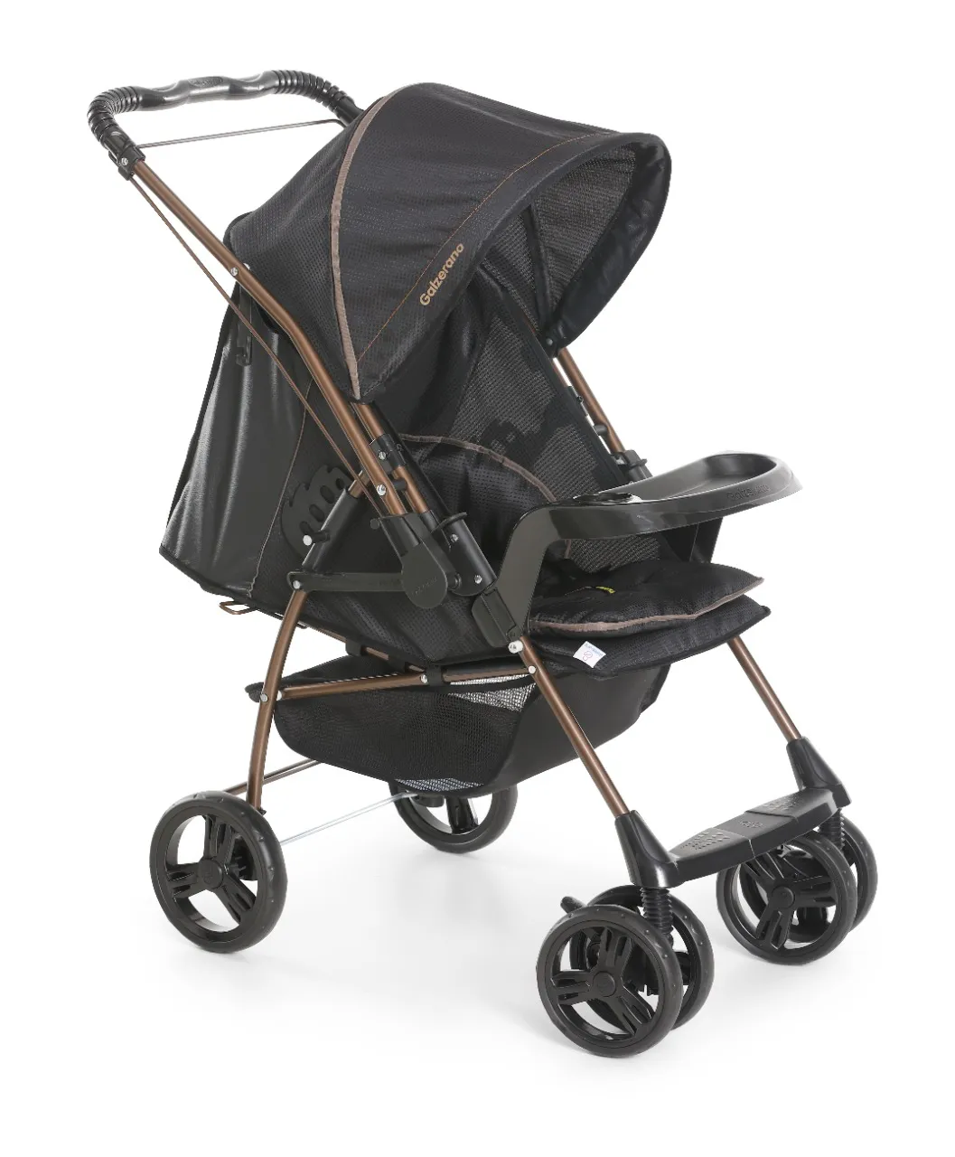 Carrinho de BebĂȘ Berço Passeio ReversĂvel Milano Galzerano Preto Cobre