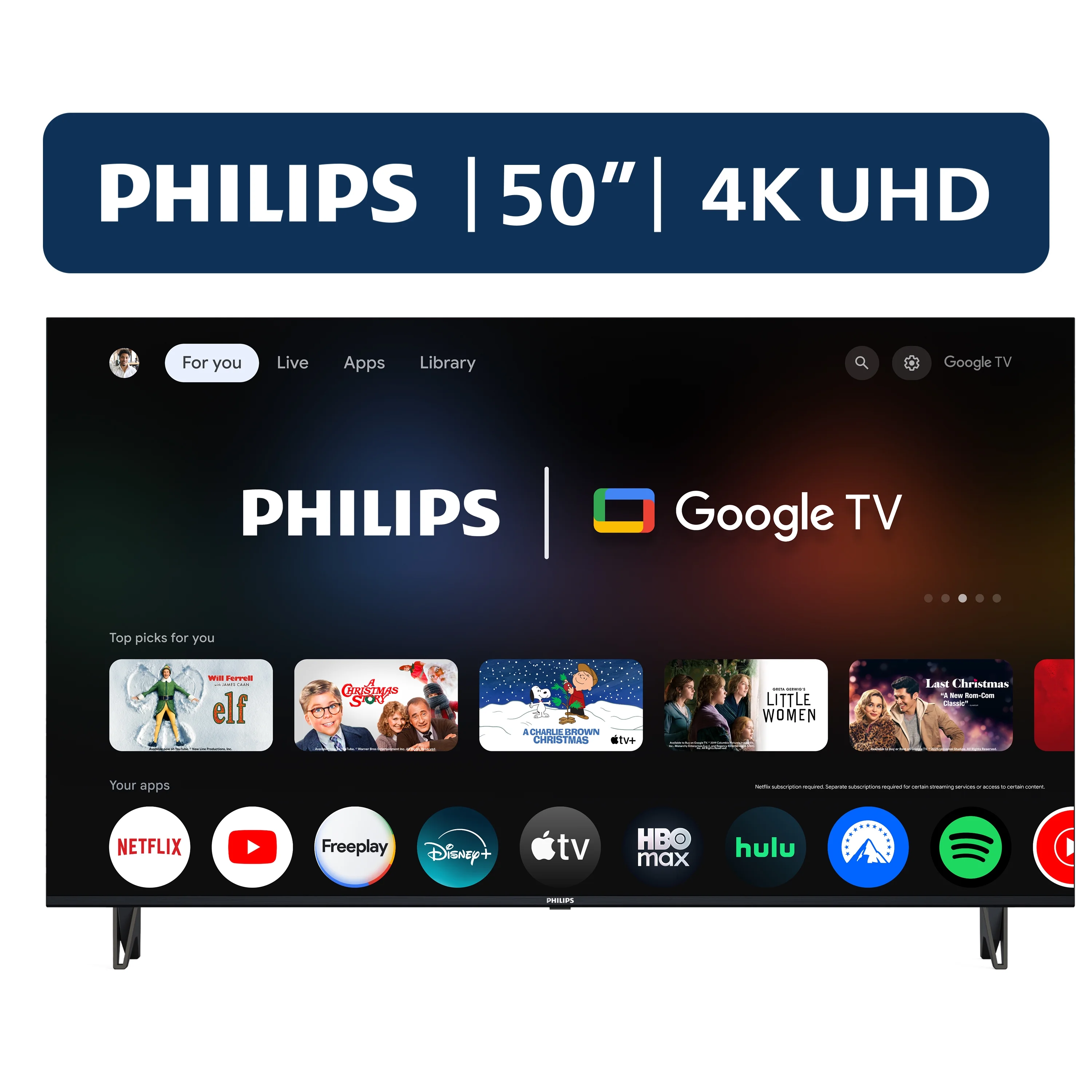 Philips Smart TV 50 Polegadas 4K 50PUG7019 Google TV Comando de Voz